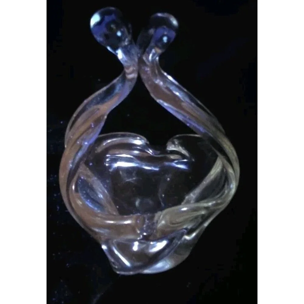 Vintage Clear Art Glass Basket Vase 6.25” Tuscany Style UV Pink Selenium Glow